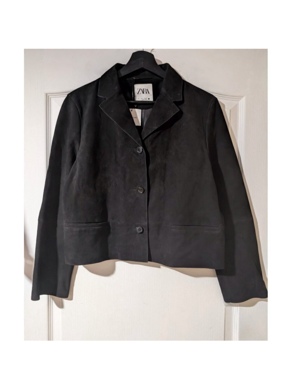 NEW Zara | Suede Leather Button-down Blazer In Black - Picture 2 of 15